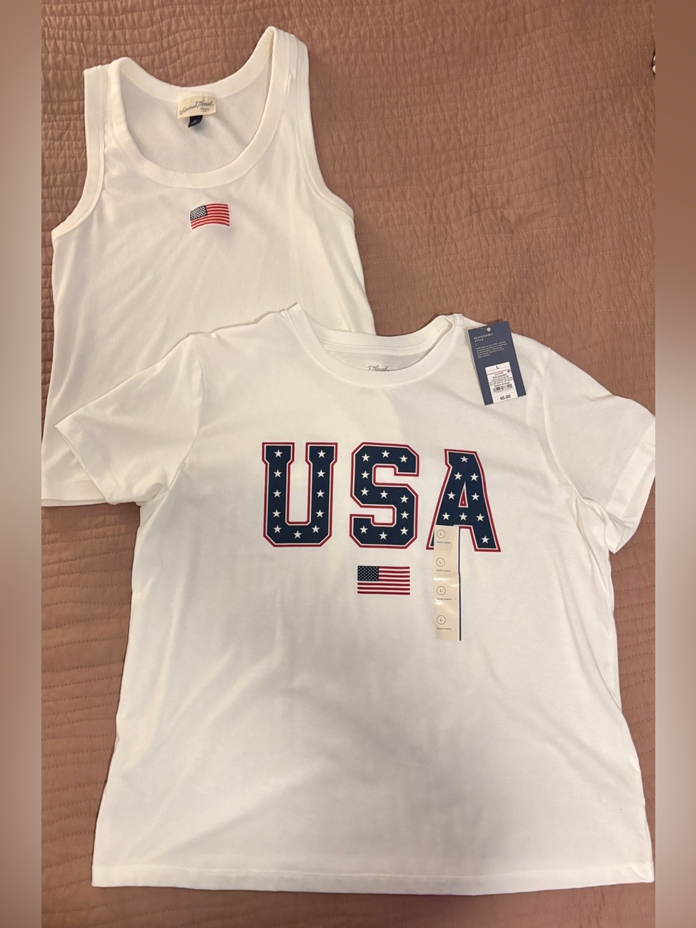 Universal Thread White USA Graphic Tee (L) & Tank (XL) Set